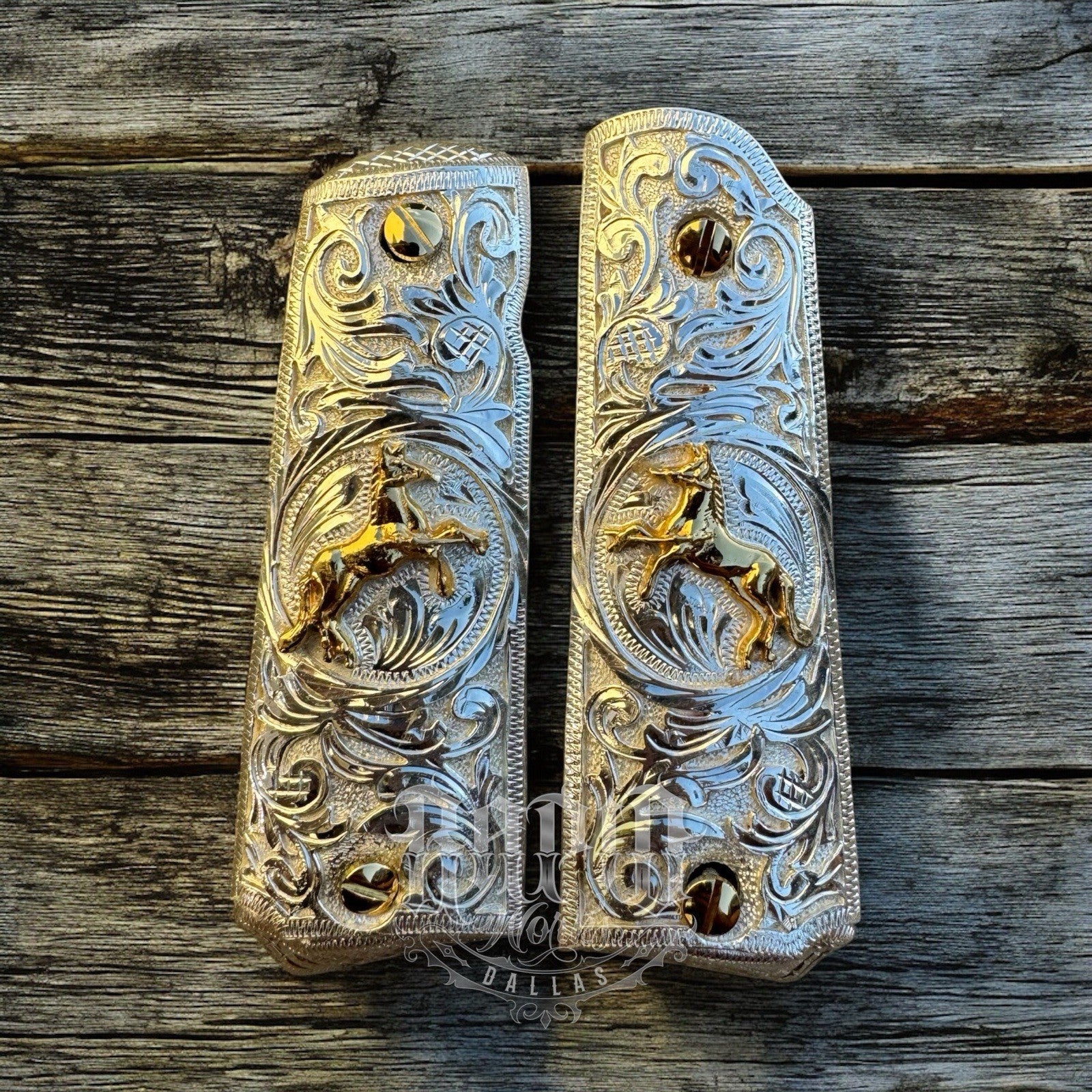 1911 45 38 Super Full Size Horse Gold Gun Pistol Grip Cachas & 24K Screws