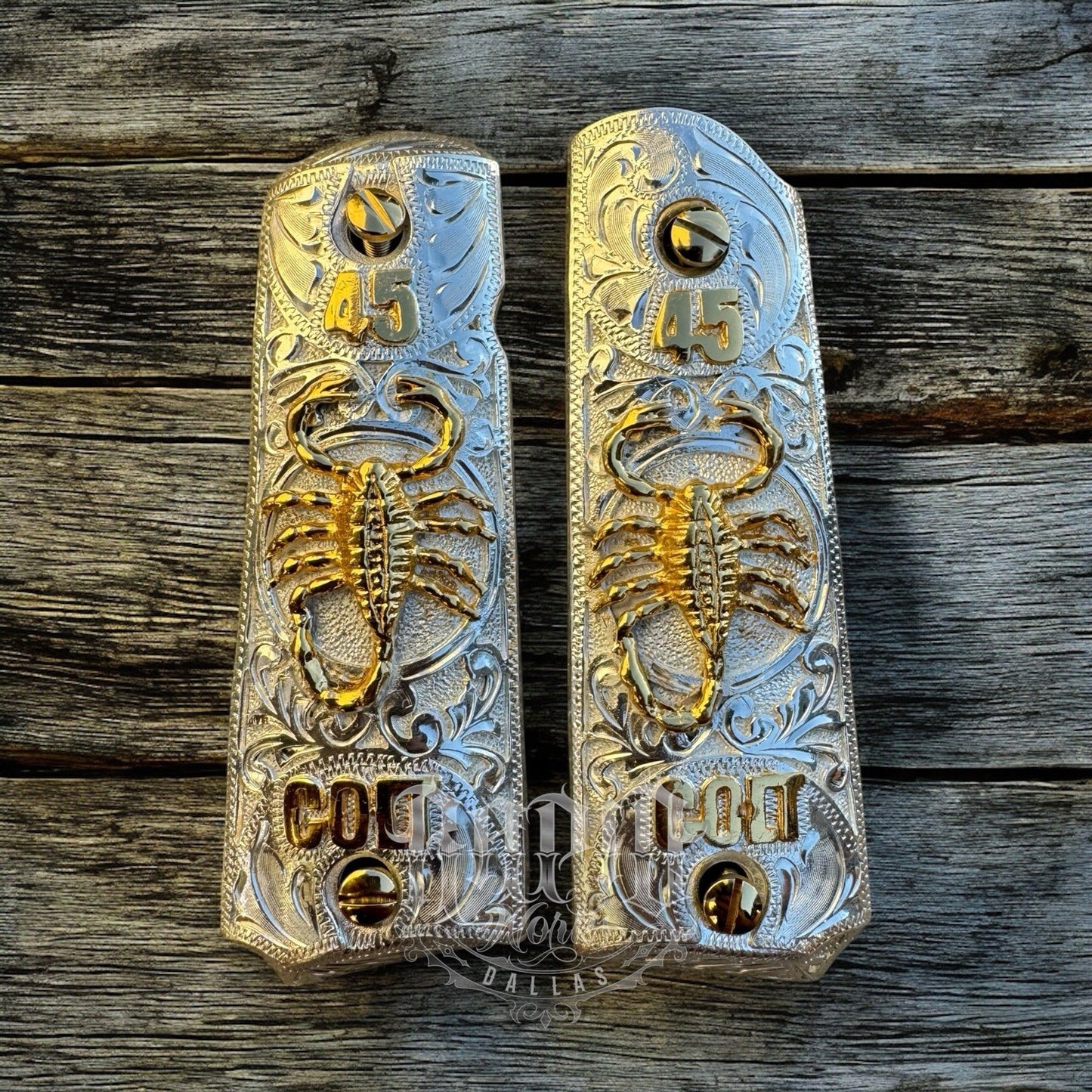 1911 45 38 Super Full Size Scorpion Gold Gun Pistol Grip Cachas & 24K Screws