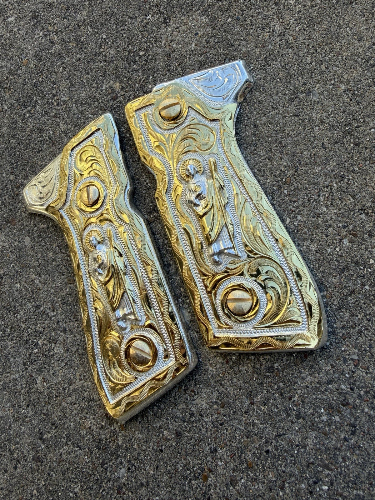 Beretta 92FS Cachas San Judas Gold Plated Pistol Custom Grips & Gold Screws