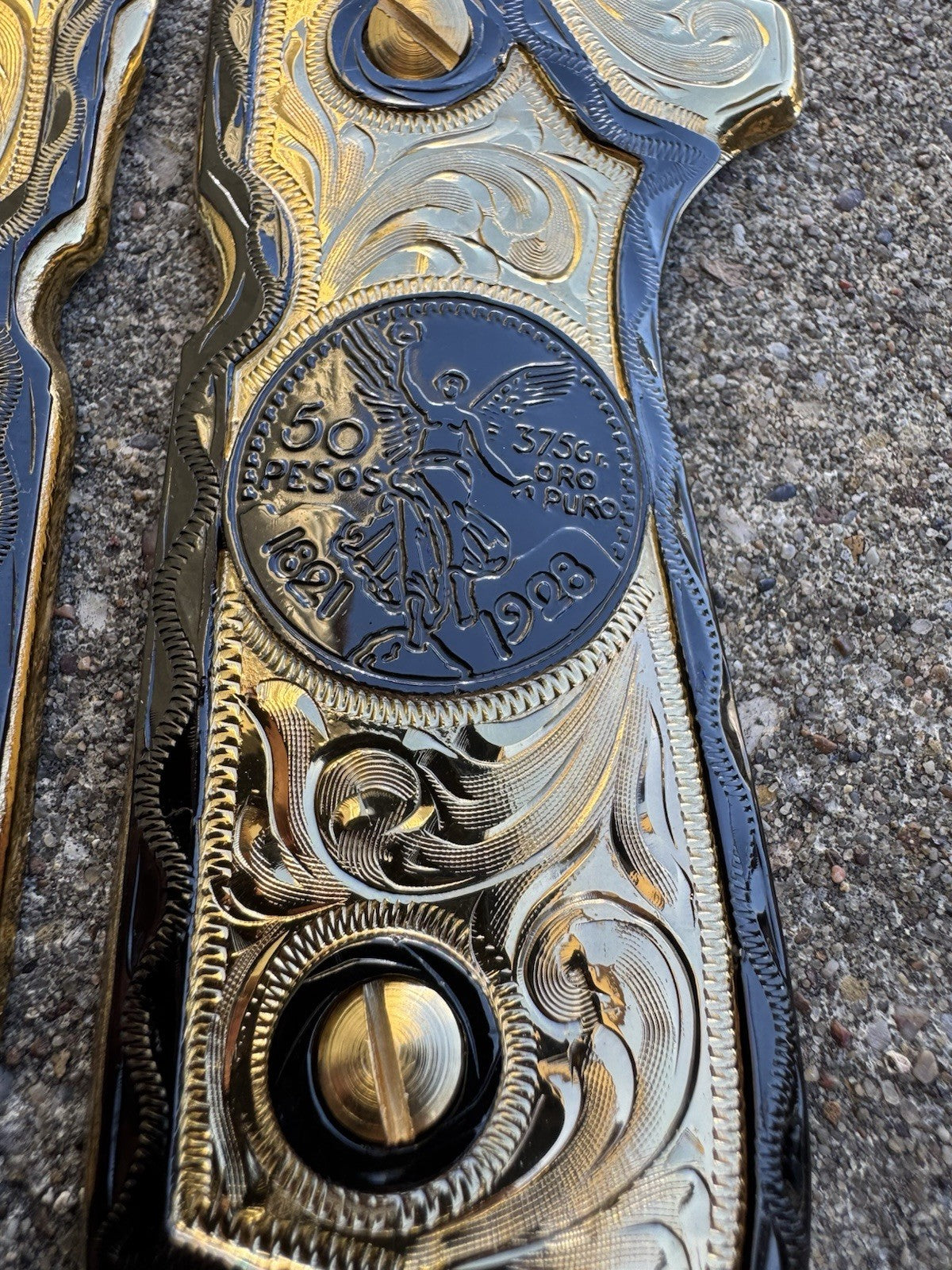 Beretta 92FS Cachas Centenario Gold Plated Pistol Custom Grips & Gold Screws