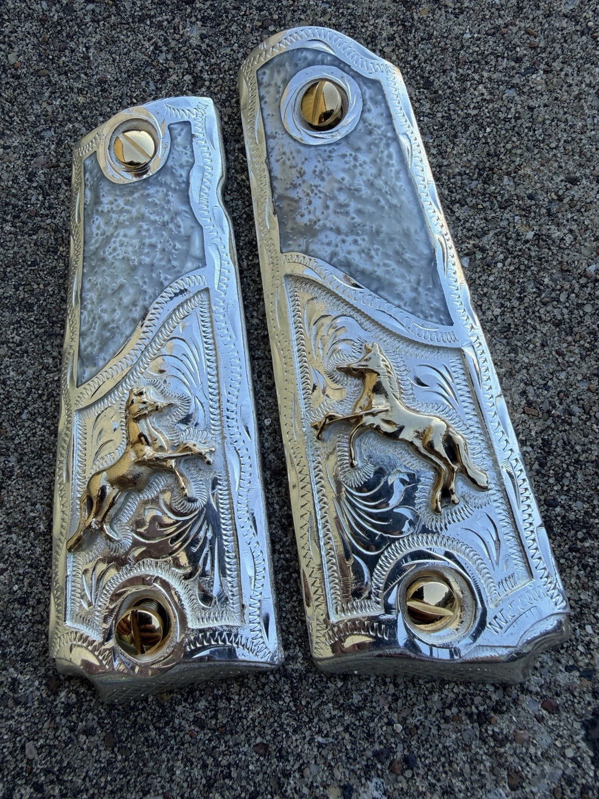 1911 45 38 Super Full Size Horse Gold Gun Pistol Grip Cachas & 24K Screws