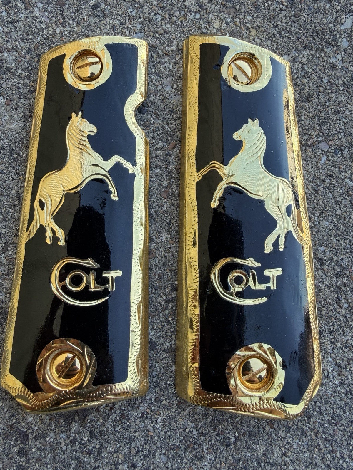 1911 45 38 Super Full Size Horse Gold Gun Pistol Grip Cachas & 24K Screws
