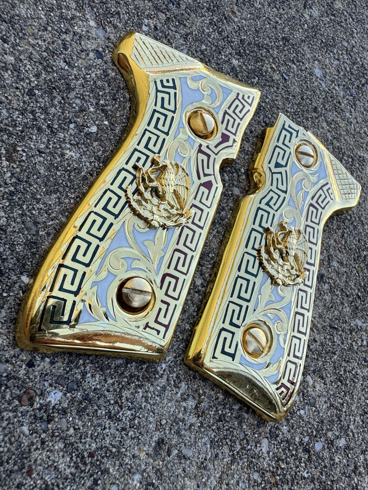 Beretta 92FS Cachas Aguila Gold Plated Pistol Custom Grips & Gold Screws