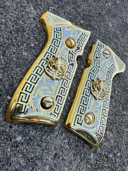 Beretta 92FS Cachas Aguila Gold Plated Pistol Custom Grips & Gold Screws