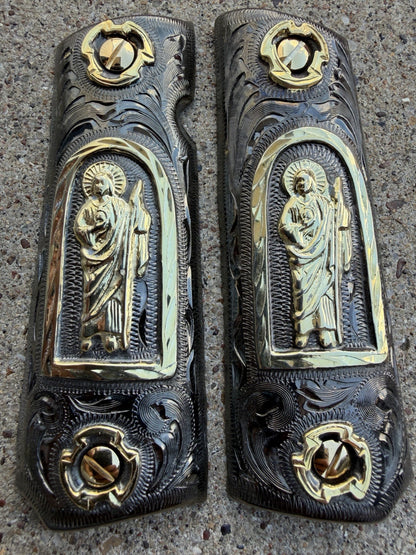 1911 45 38 Super Full Size San Judas Gold Gun Pistol Grip Cachas & 24K Screws