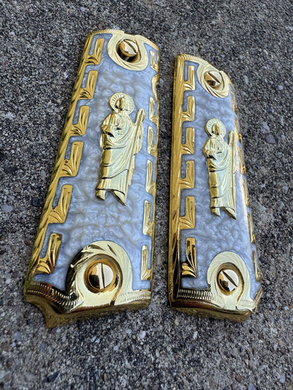 1911 45 38 Super San Judas Full Size Gold Gun Pistol Grip Cachas & 24K Screws
