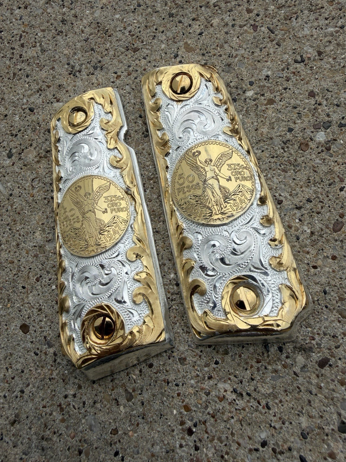 1911 45 38 Super Full Size Centenario Gold Gun Pistol Grip Cachas & 24K Screws
