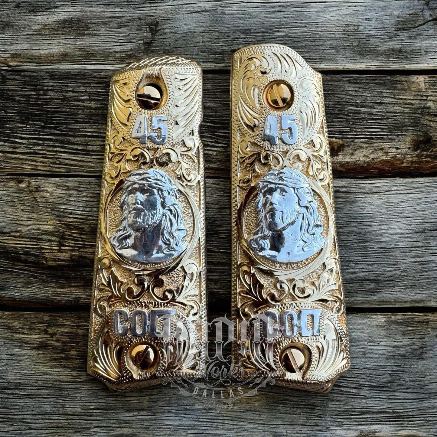 1911 45 38 Super Full Size Gold Gun Pistol Grip Cachas Chapeado & 24K Screws
