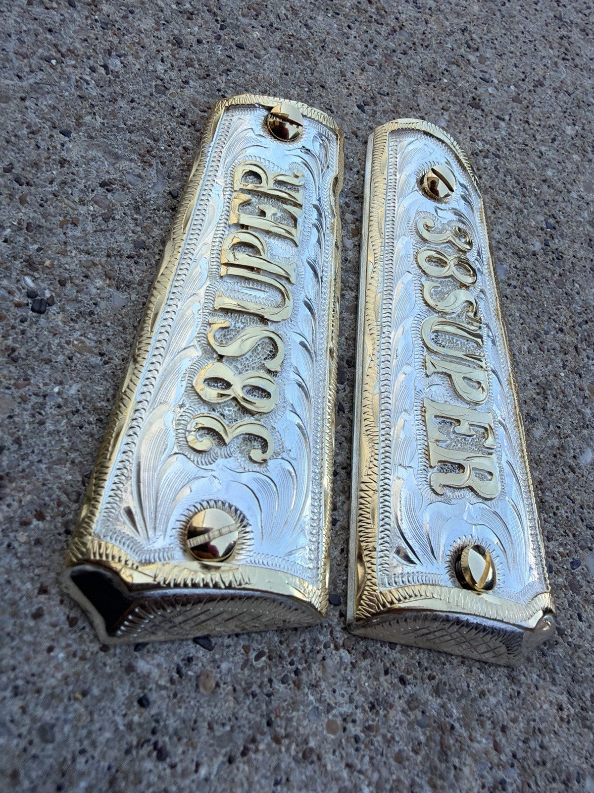 1911 45 38 Super Full Size Gold Gun Pistol Grip Cachas Chapeado & 24K Screws