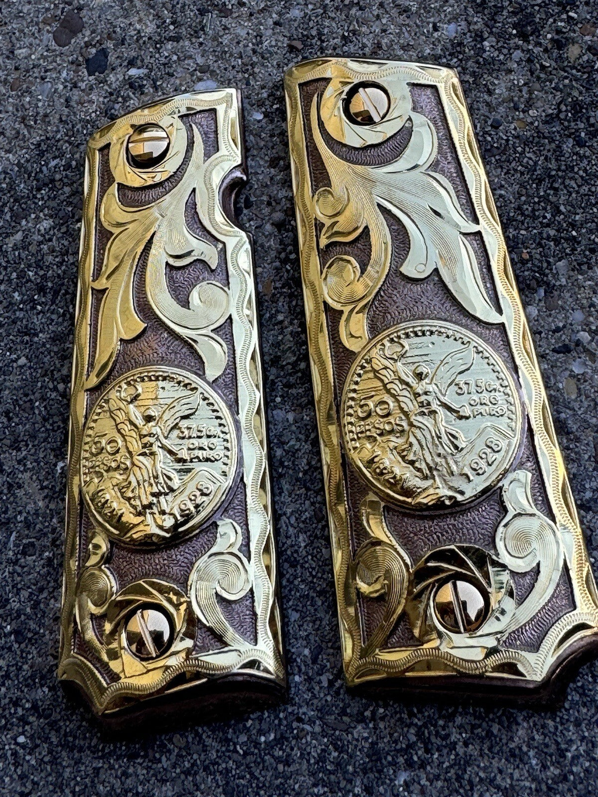 1911 45 38 Super Full Size Centenario Rose Gold Gun Grip Cachas & 24K Screws