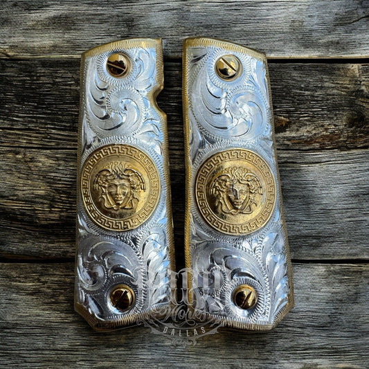1911 45 38 Super Full Size Versace Gold Gun Pistol Grip Cachas & 24K Screws