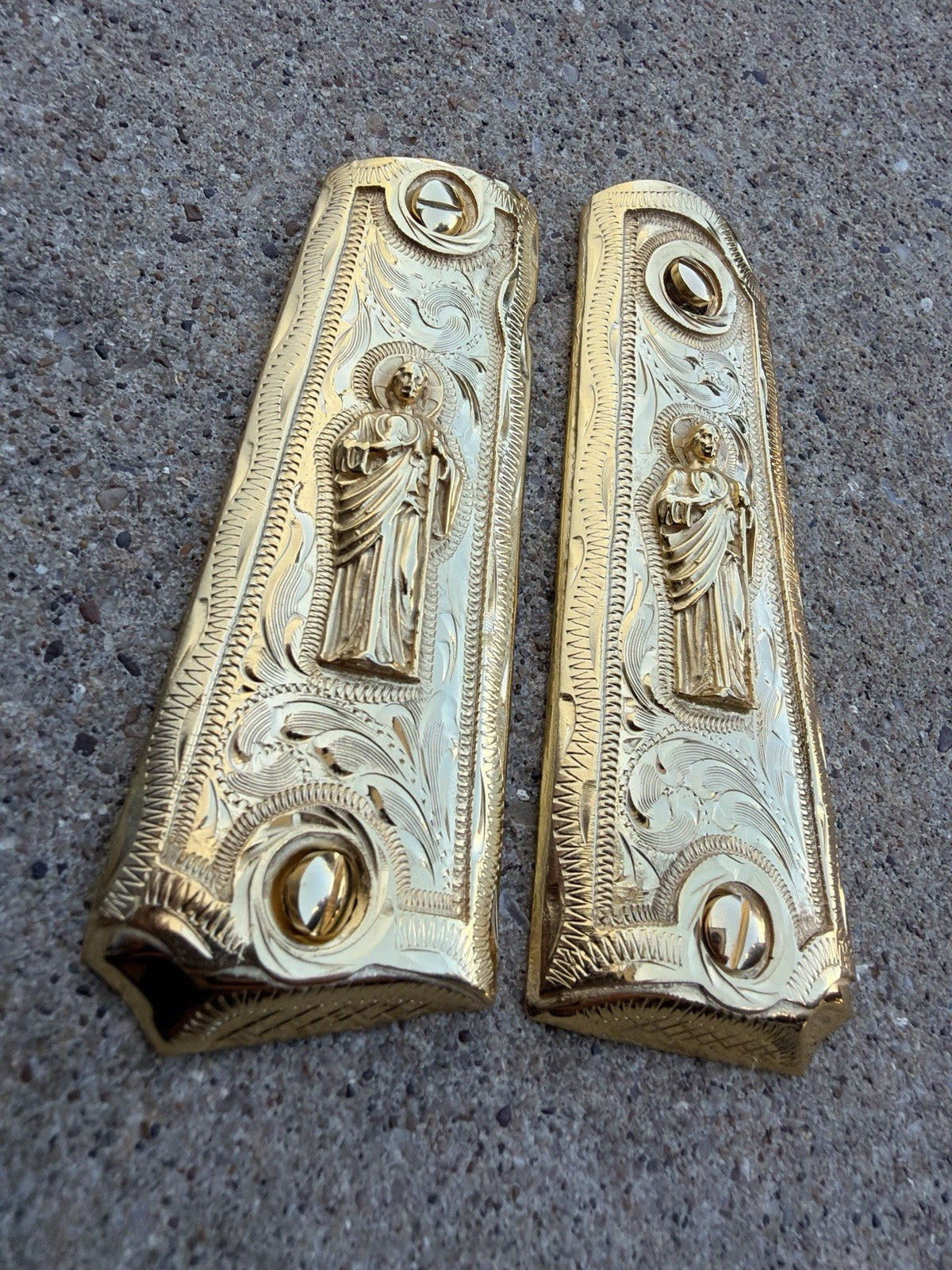 1911 45 38 Super Full Size San Judas Gold Gun Pistol Grip Cachas & 24K Screws