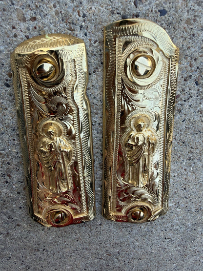 1911 45 38 Super Full Size San Judas Gold Gun Pistol Grip Cachas & 24K Screws
