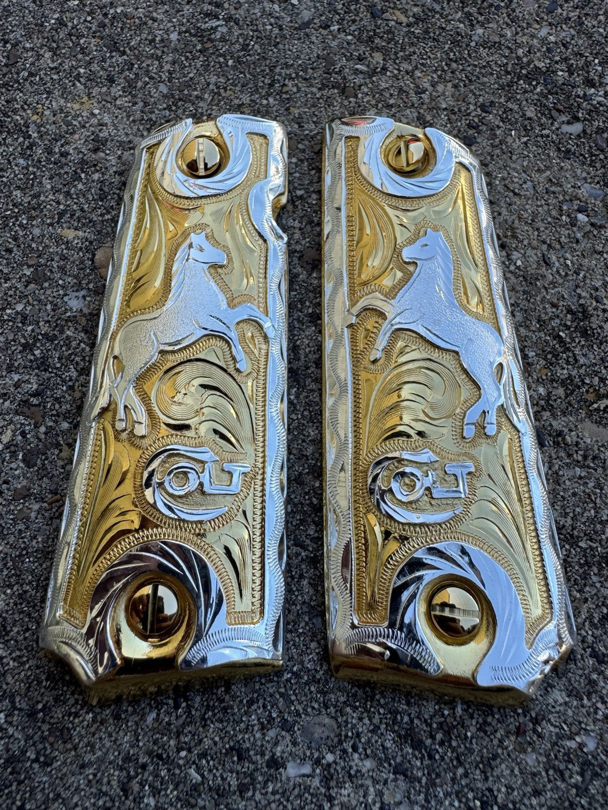1911 45 38 Super Full Size Horse Gold Gun Pistol Grip Cachas & 24K Screws