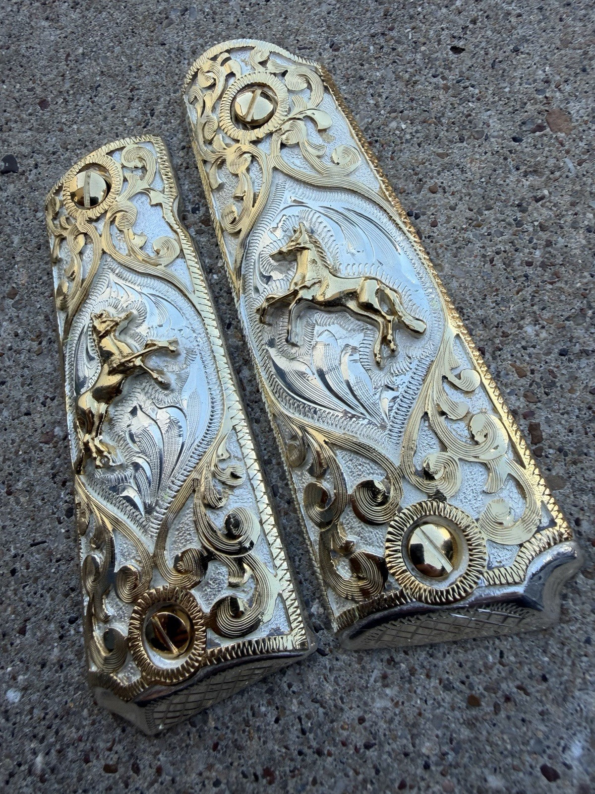 1911 45 38 Super Full Size Horse Gold Gun Pistol Grip Cachas & 24K Screws
