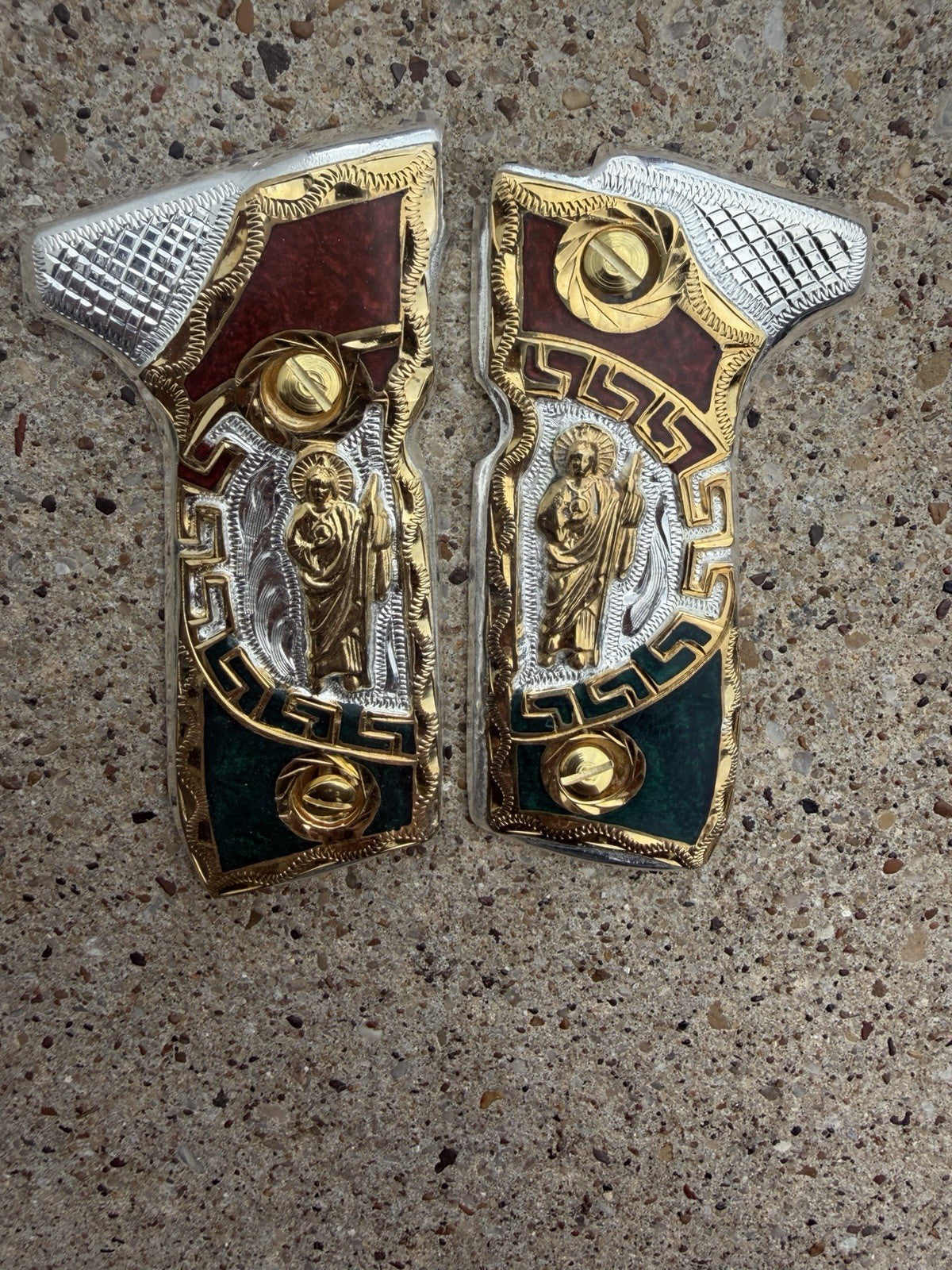 Beretta 92FS Cachas San Judas Gold Plated Pistol Custom Grips & Gold Screws