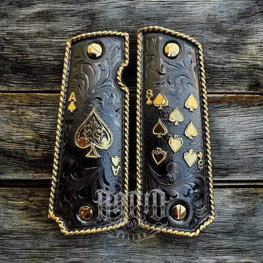 1911 45 38 Super Full Size Ace Deck Of Cards Gold Gun Grip Cachas & 24K Screws