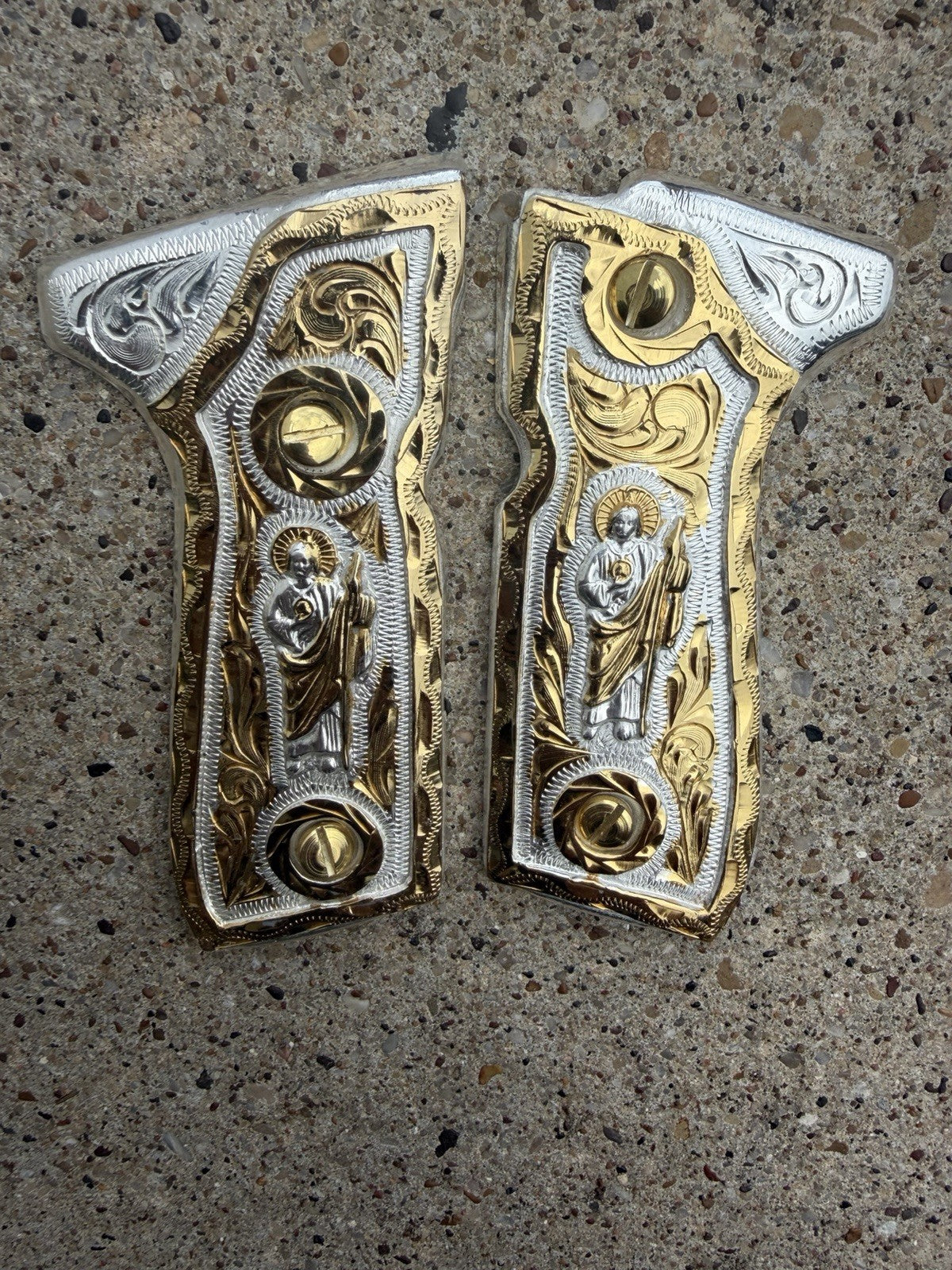 Beretta 92FS Cachas San Judas Gold Plated Pistol Custom Grips & Gold Screws