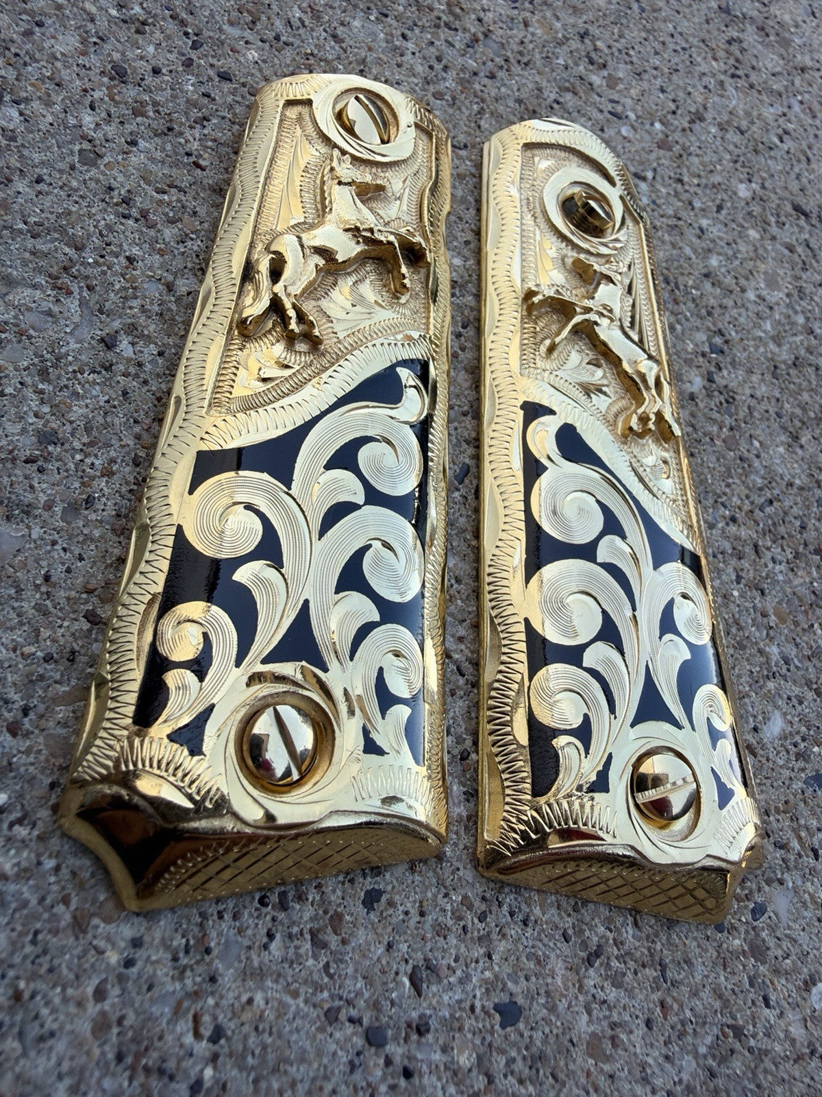 1911 45 38 Super Full Size Horse Gold Gun Pistol Grip Cachas & 24K Screws