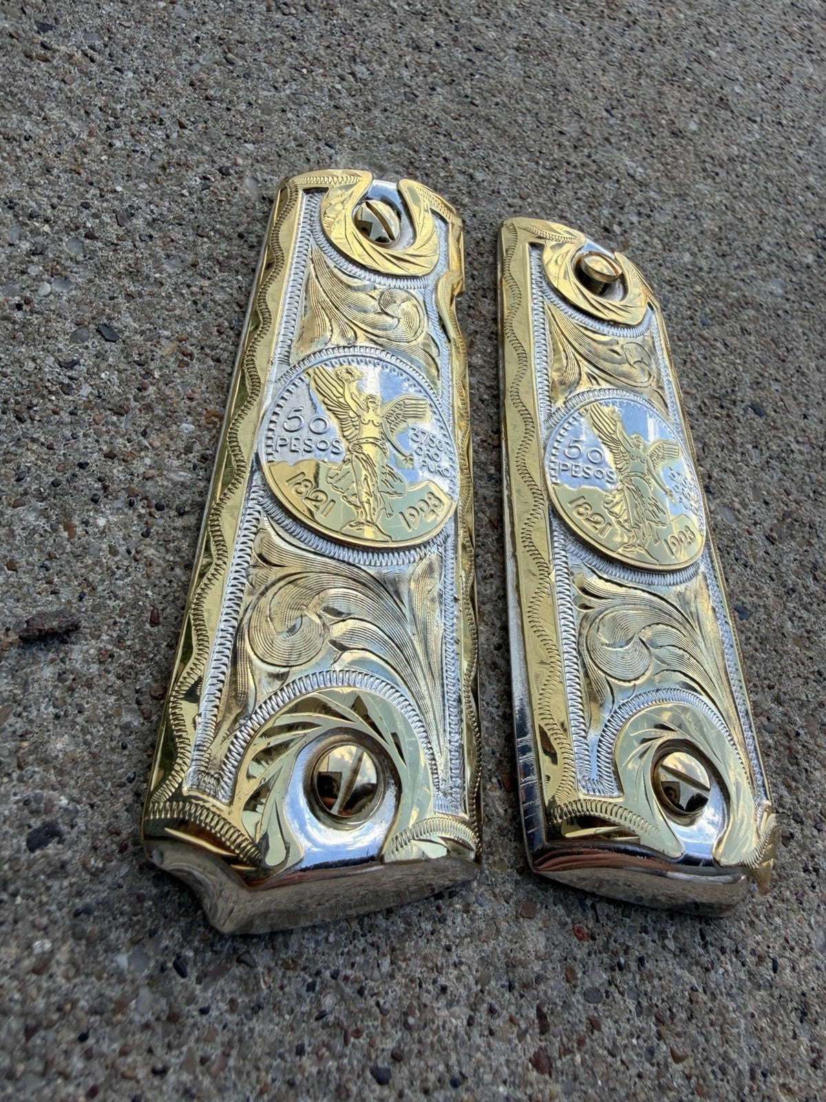 1911 45 38 Super Full Size Centenario Gold Gun Pistol Grip Cachas & 24K Screws
