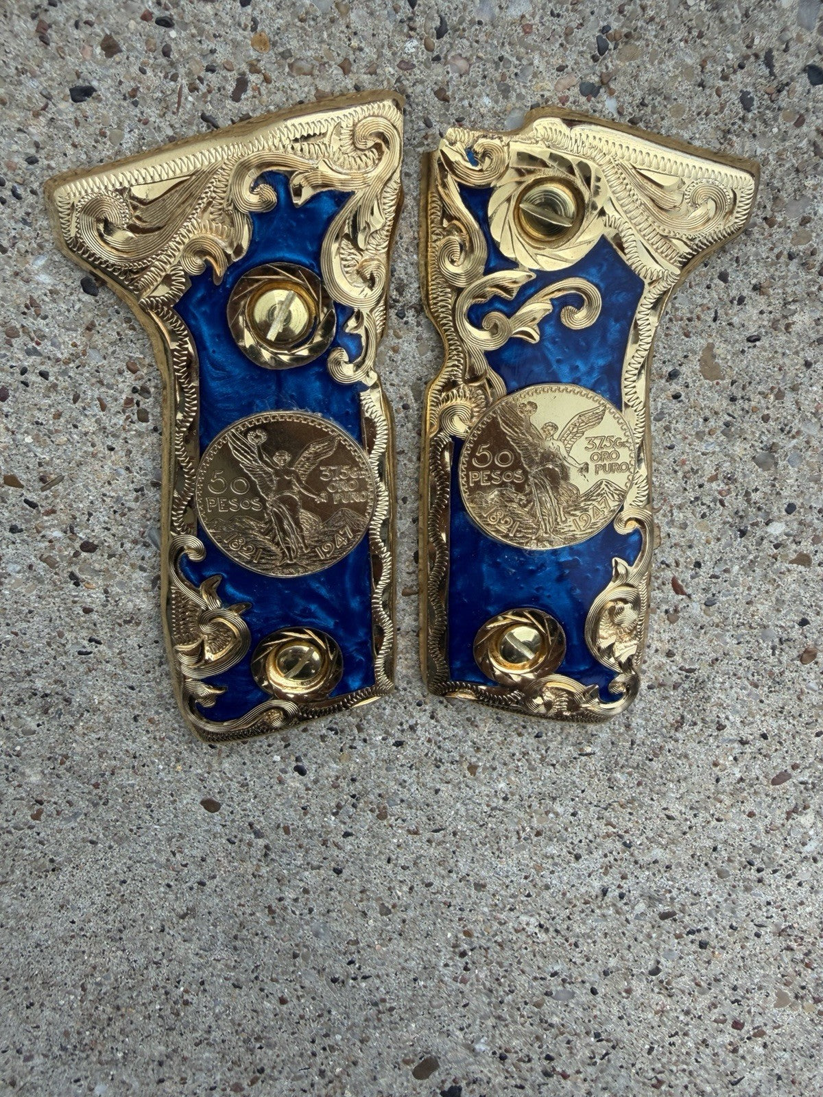 Beretta 92FS Cachas Centenario Gold Plated Pistol Custom Grips & Gold Screws