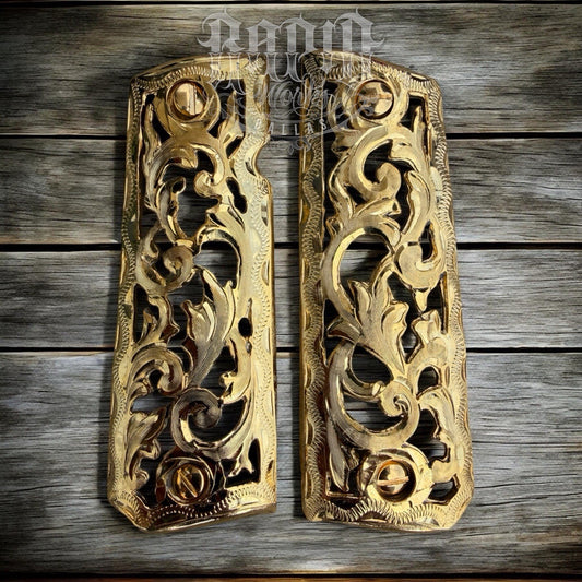 1911 45 38 Super Full Size Gold Gun Pistol Grip Cachas Chapeado & 24K Screws