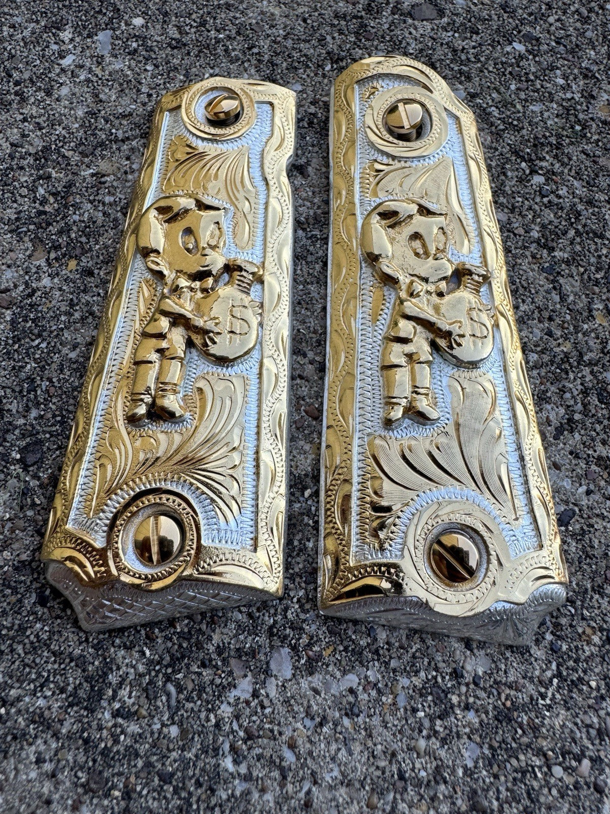 1911 45 38 Super Full Size Richie Rich Gold Gun Pistol Grip Cachas & 24K Screws