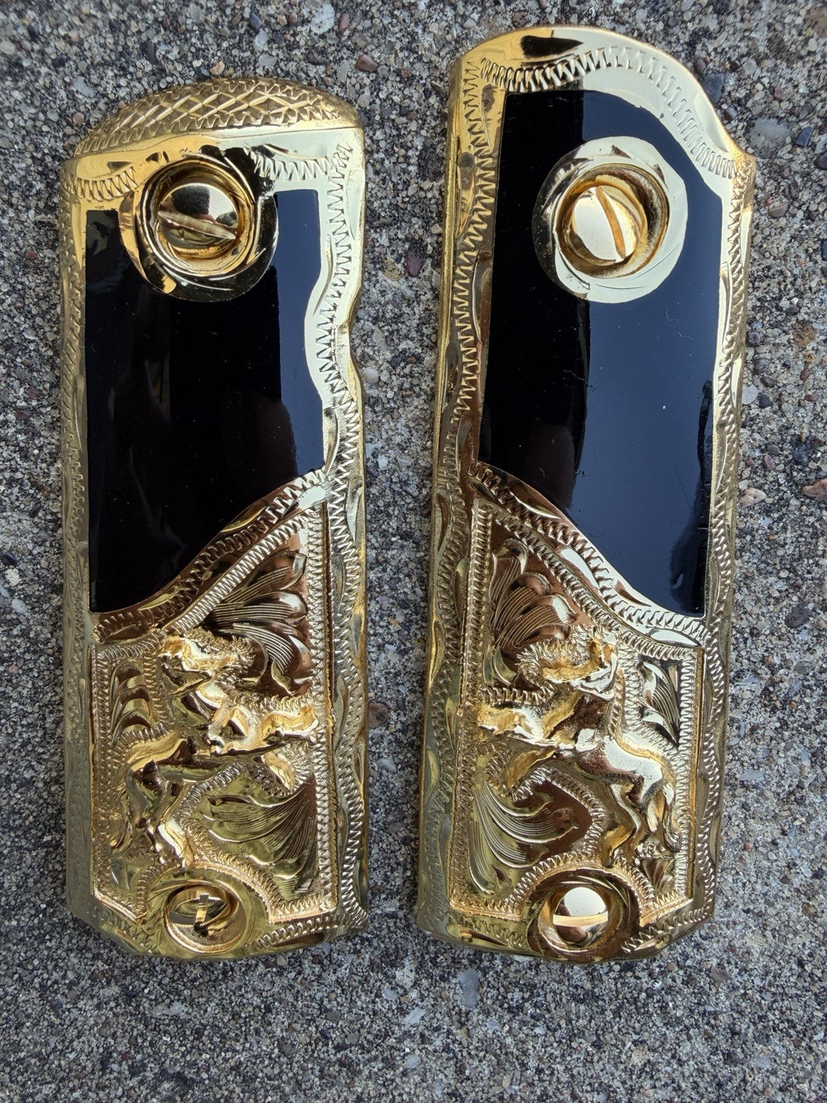 1911 45 38 Super Full Size Horse Gold Gun Pistol Grip Cachas & 24K Screws