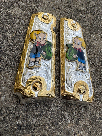 1911 45 38 Super Full Size Richie Rich Gold Gun Pistol Grip Cachas & 24K Screws