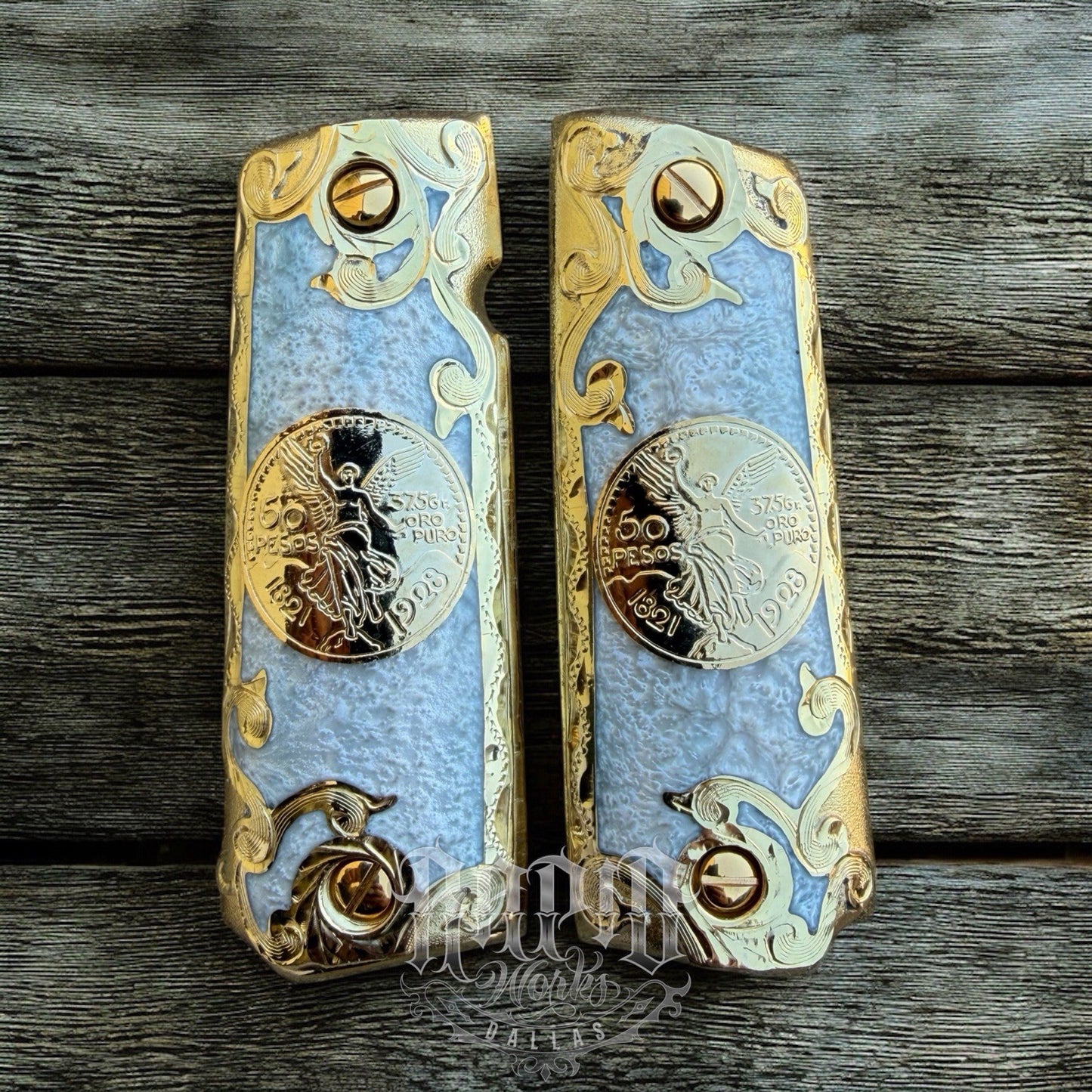 1911 45 38 Super Full Size Centenario Gold Gun Pistol Grip Cachas & 24K Screws