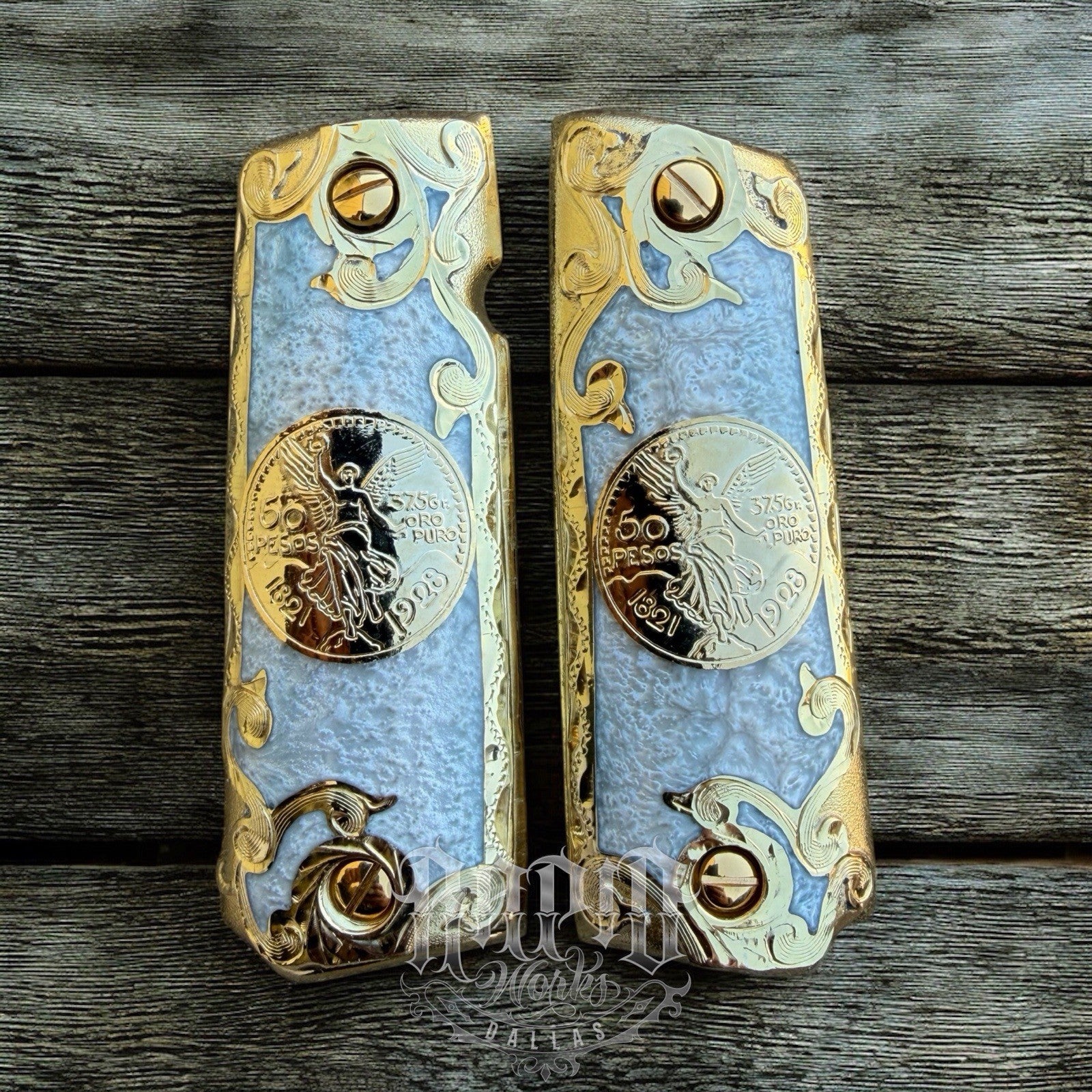 1911 45 38 Super Full Size Centenario Gold Gun Pistol Grip Cachas & 24K Screws