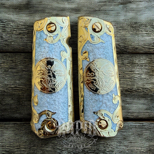 1911 45 38 Super Full Size Centenario Gold Gun Pistol Grip Cachas & 24K Screws