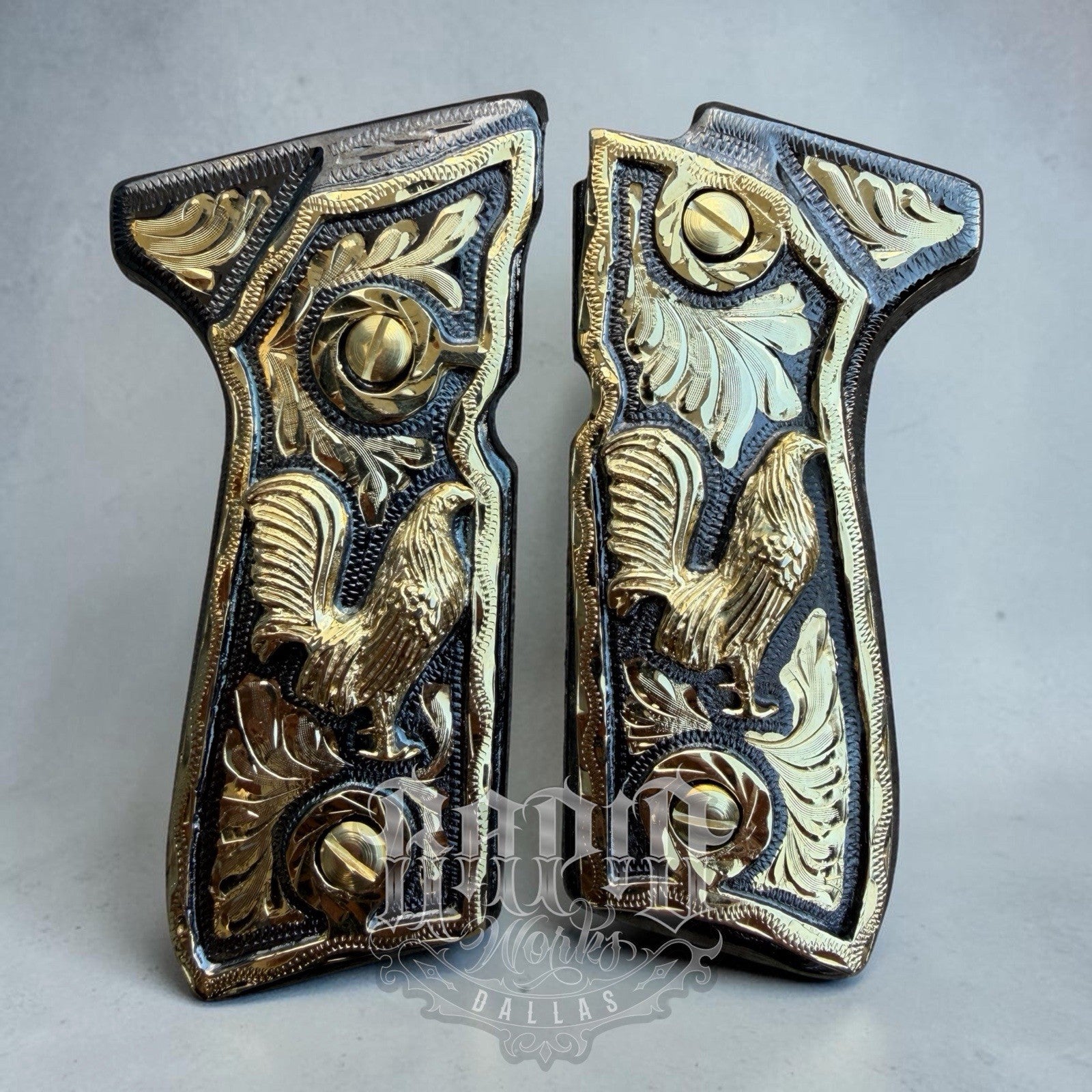 Beretta 92FS Cachas Gallo Gold Plated Pistol Custom Grips & Gold Screws