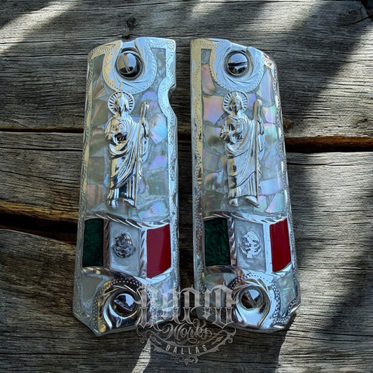 1911 45 38 Super Full Size San Judas Gun Pistol Grip Cachas & Polished Screws