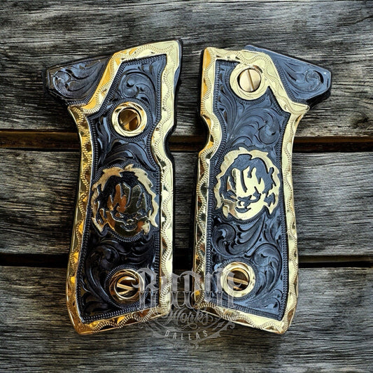 Beretta 92FS Cachas Chucky Gold Plated Pistol Custom Grips & Gold Screws