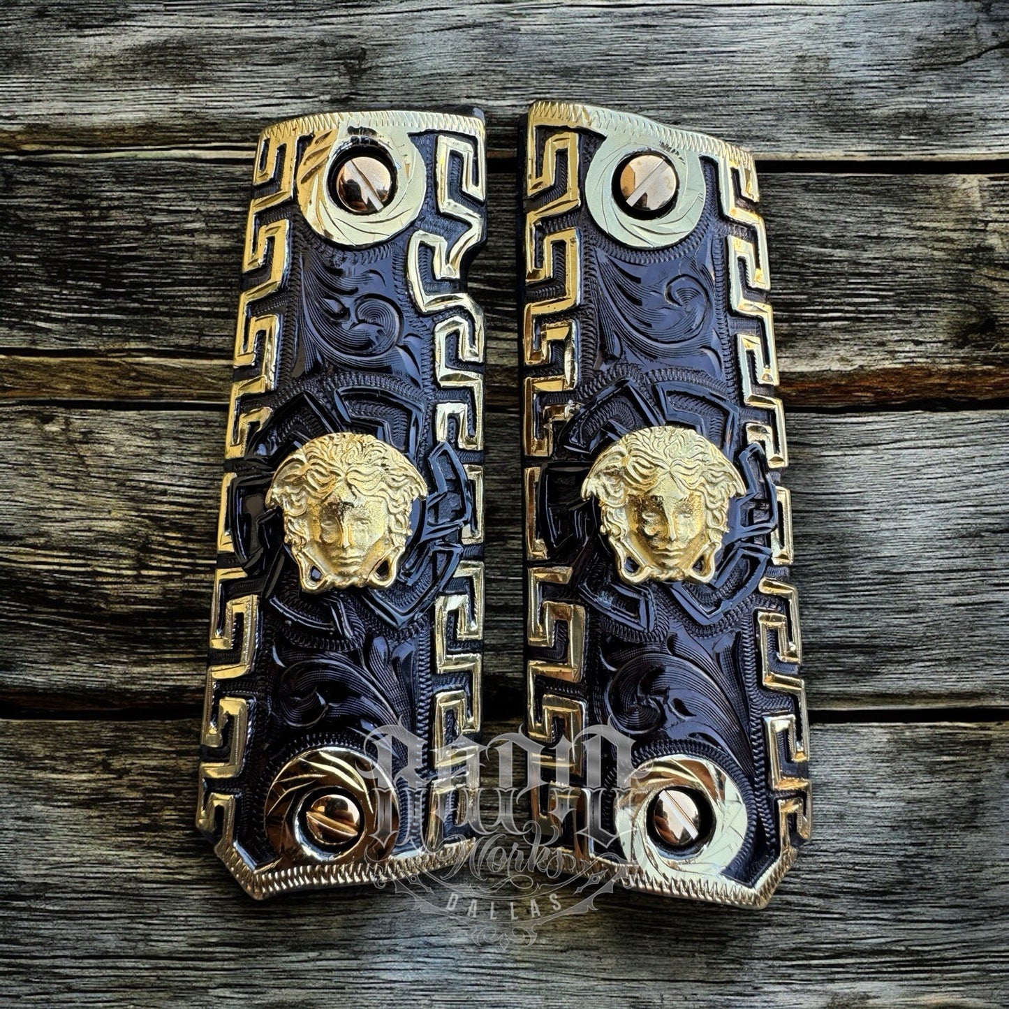 1911 45 38 Super Full Size Versace Gold Gun Pistol Grip Cachas & 24K Screws