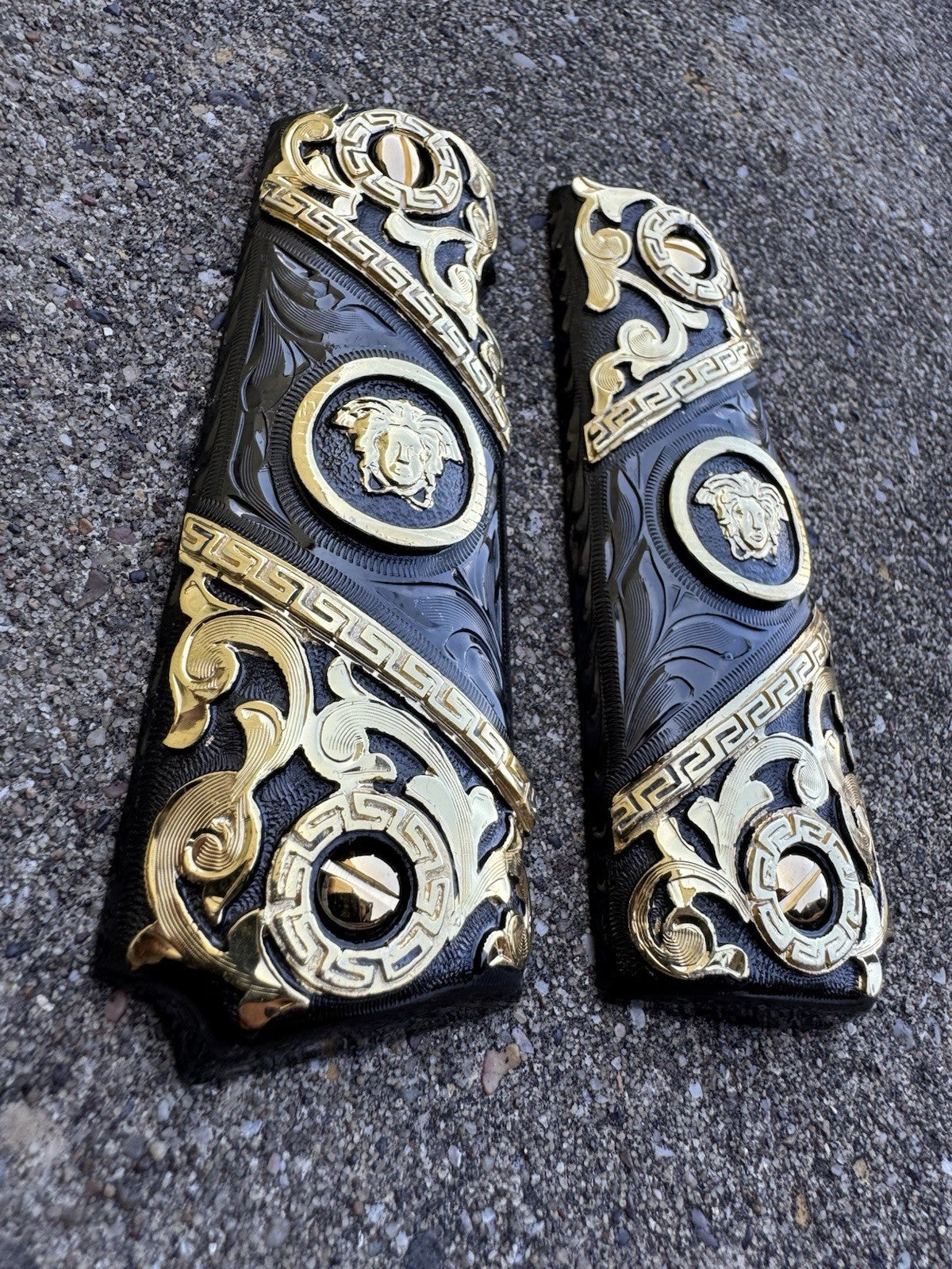 1911 45 38 Super Full Size Versace Gold Gun Pistol Grip Cachas & 24K Screws