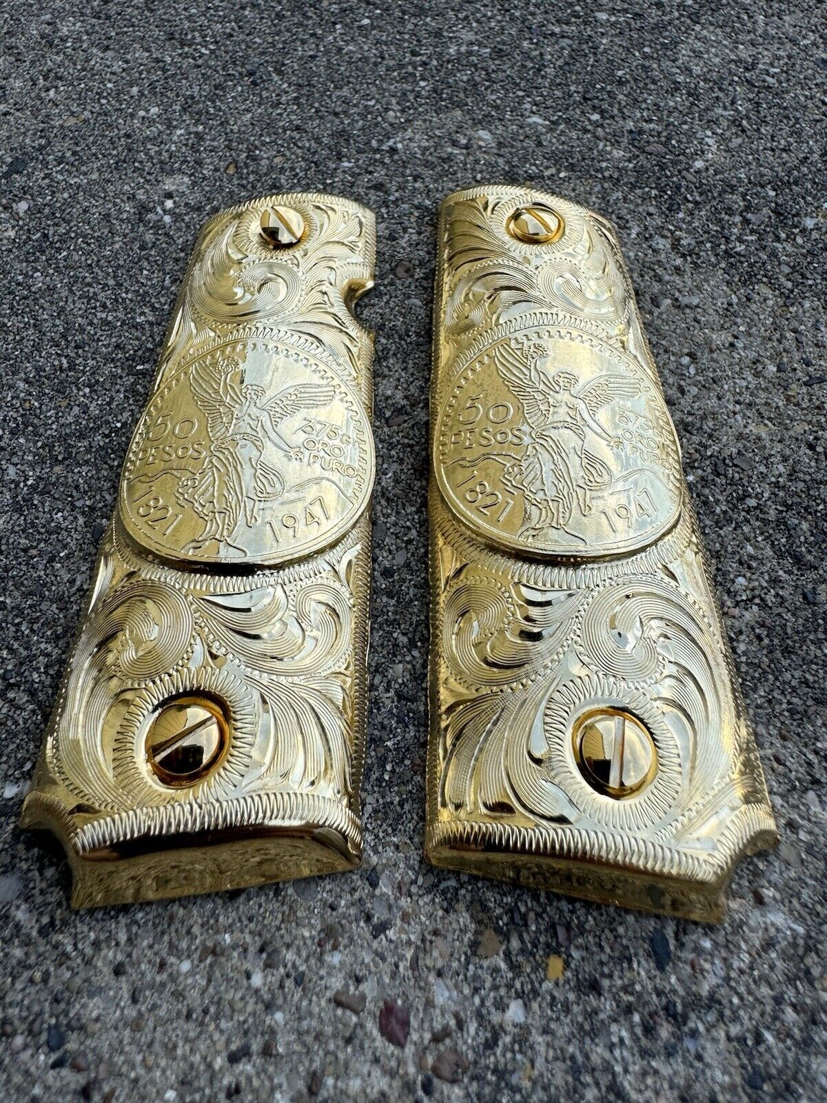 1911 45 38 Super Full Size Centenario Gold Gun Pistol Grip Cachas & 24K Screws