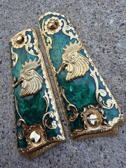 1911 45 38 Super Full Size Gallo Gold Gun Pistol Grip Cachas & 24K Screws