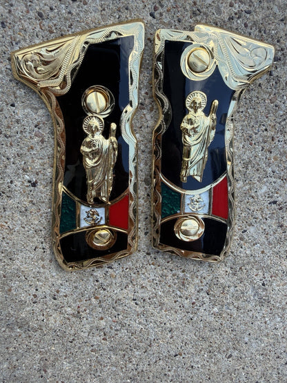 Beretta 92FS Cachas San Judas Gold Plated Pistol Custom Grips & Gold Screws