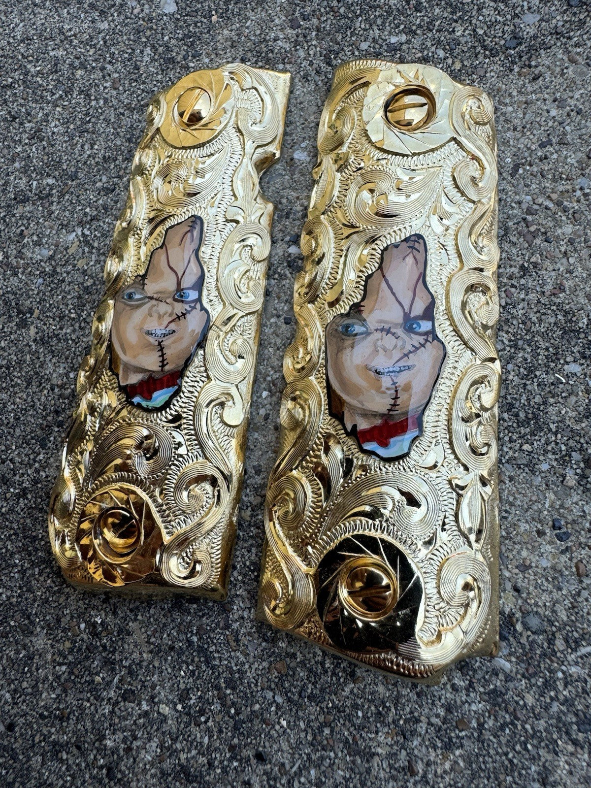 1911 45 38 Super Chucky Full Size Gold Gun Pistol Grip Cachas & 24K Screws