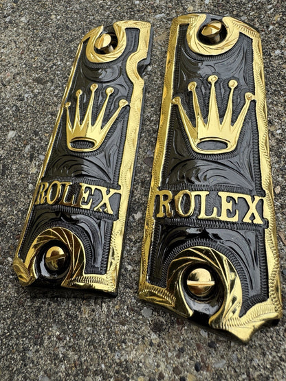 1911 45 38 Super Full Size Gold Gun Pistol Grip Cachas Chapeado & 24K Screws