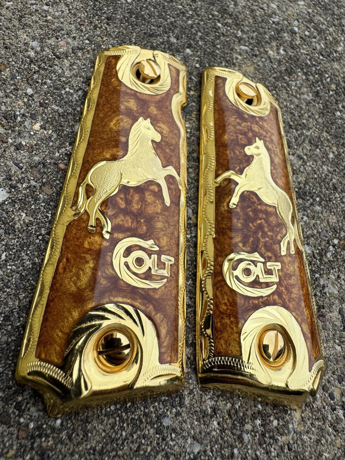 1911 45 38 Super Full Size Colt Horse Gold Gun Pistol Grip Cachas & 24K Screws
