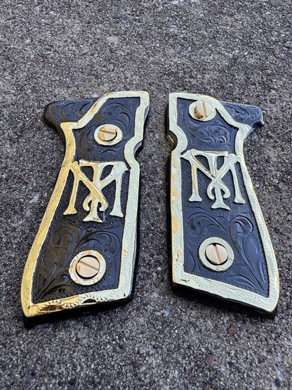 Beretta 92FS Cachas Scarface Gold Plated Gun Pistol Custom Grips & 24K Screws