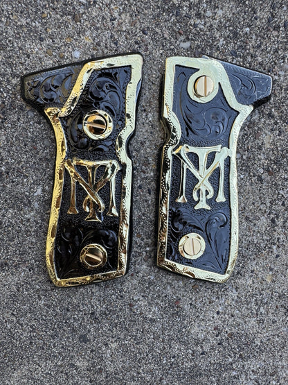 Beretta 92FS Cachas Scarface Gold Plated Gun Pistol Custom Grips & 24K Screws
