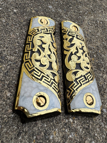 1911 45 38 Super Full Size Gold Gun Pistol Grip Cachas Chapeado & 24K Screws