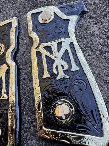 Beretta 92FS Cachas Scarface Gold Plated Gun Pistol Custom Grips & 24K Screws