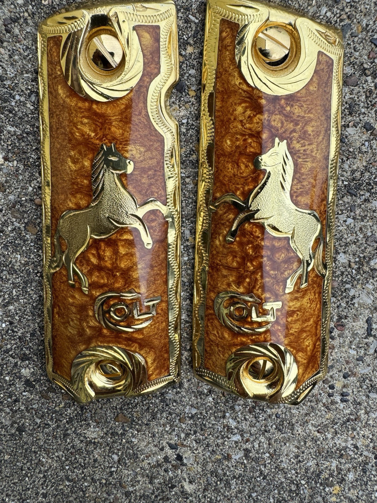 1911 45 38 Super Full Size Colt Horse Gold Gun Pistol Grip Cachas & 24K Screws