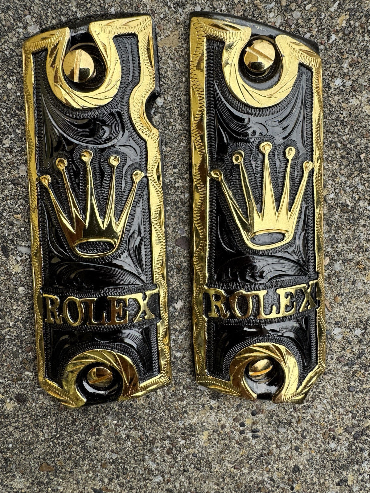 1911 45 38 Super Full Size Gold Gun Pistol Grip Cachas Chapeado & 24K Screws