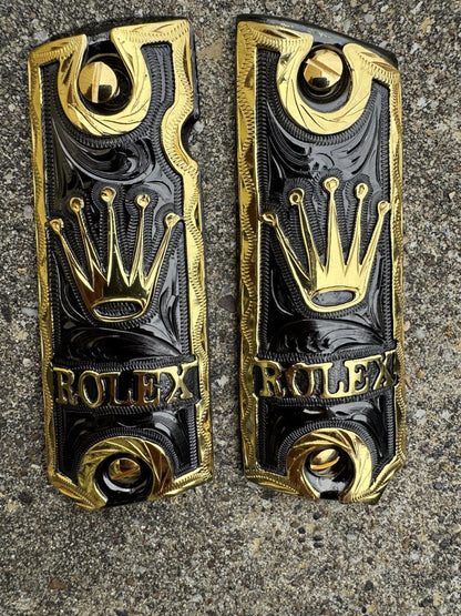 1911 45 38 Super Full Size Gold Gun Pistol Grip Cachas Chapeado & 24K Screws